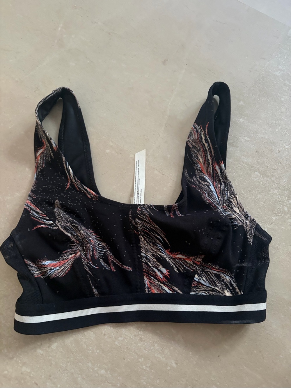 Free People Black Printed Sports Bralette with Feather Motif